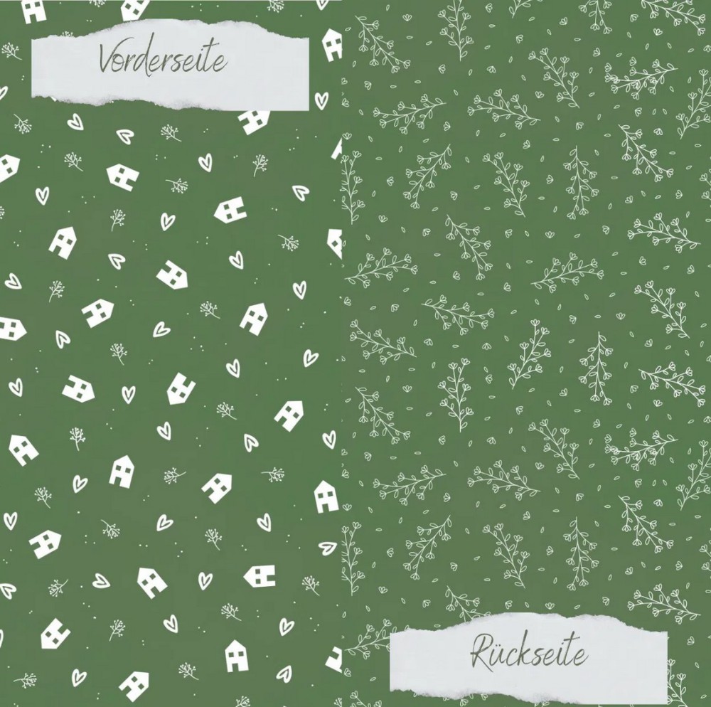 CD Designpapier Basic - Olive Häuser und Zweige