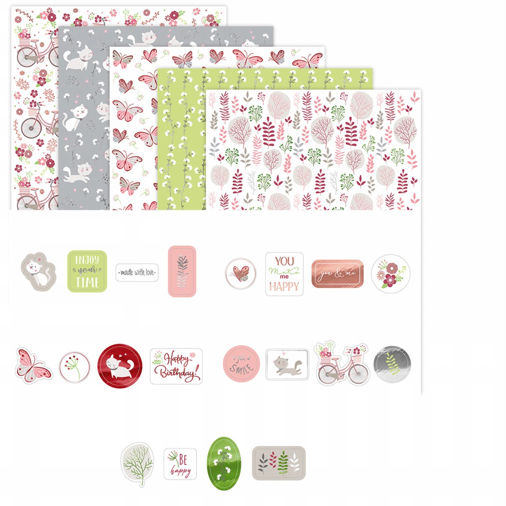 Designkarton Romance A4 5 Bögen mit Stickern - zum Schließen ins Bild klicken